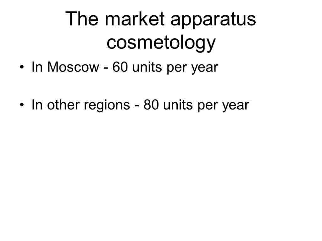 The market apparatus cosmetology In Moscow - 60 units per year In other regions
